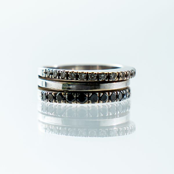 ANELLO FASCIONE DAMIANI DIAMANTI NERI E BIANCHI