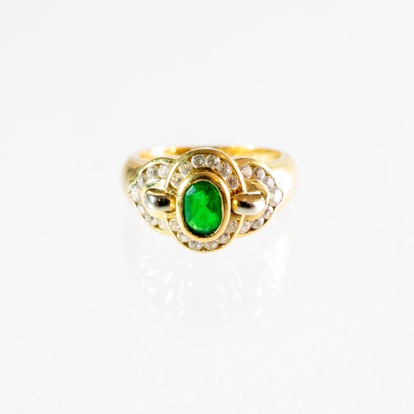 ANELLO FASCIONE ORO GIALLO SMERALDO E DIAMANTI