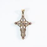 PENDENTE CRUCIFORME EPOCA BORBONICA ORO E ARGENTO CON DIAMANTI