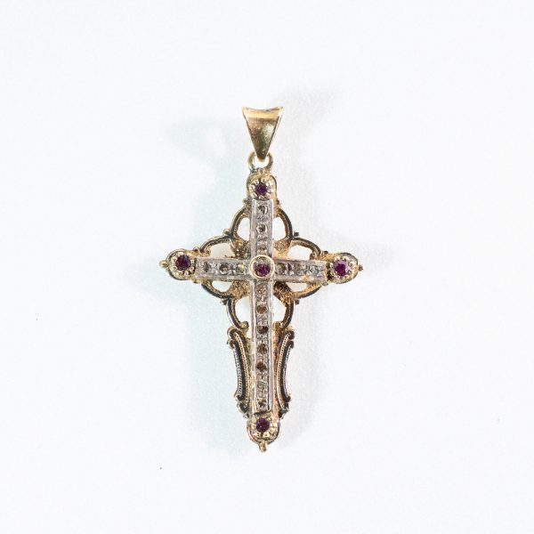 PENDENTE CRUCIFORME EPOCA BORBONICA ORO E ARGENTO CON DIAMANTI