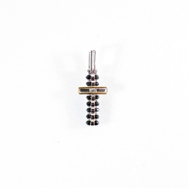 PICCOLO PENDENTE CRUCIFORME UNOAERRE ORO BIANCO E GIALLO ONICE